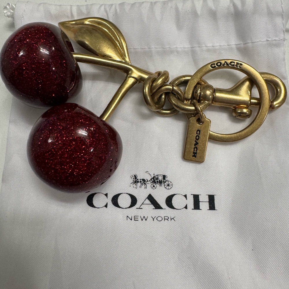 Coach Cherry Keychain in Red and Gold